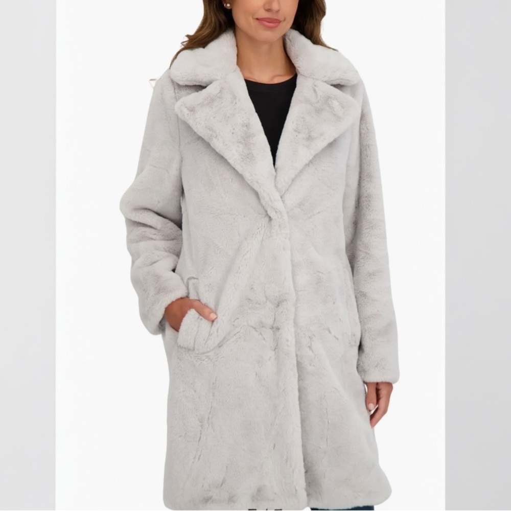 Aqua Silver Plush Teddy Midi Coat, NWT, S - Picture 3 of 5